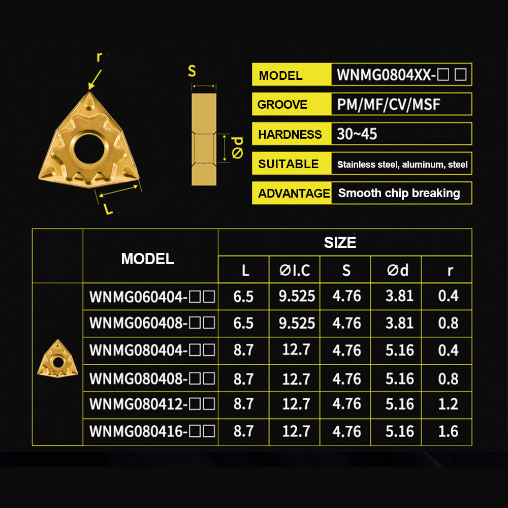 Ocut 10pcs WNMG080404 WNMG080408 Carbide Insert for MWLNR External Turning Tool WNMG R-SL-S Blade Stainless Steel Cutter CNC Lathe - Inserts - 3
