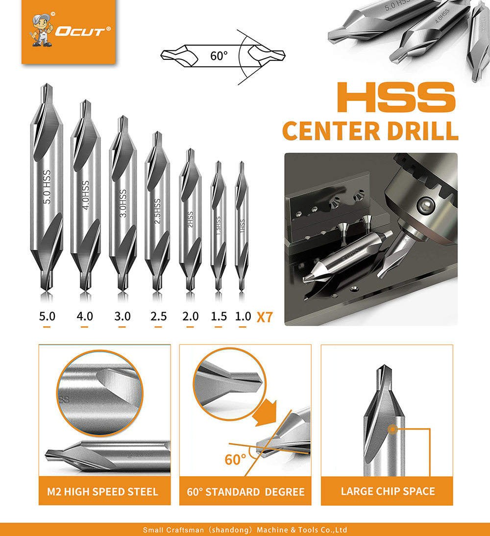Ocut HSS Center Drill 1-10mm Straight Flute / Spiral Flute High-speed Steel Material Containing Cobalt M2 / M35 / M42 Center Drill - Drill center - 1
