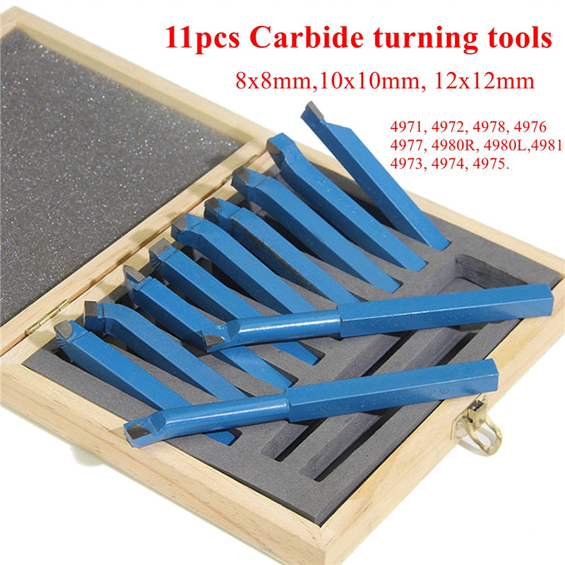 Ocut 11PCS Carbide Tip Cutting Turning Boring Bit Mini Metal Lathe Tool Set Carbide for Metal Working Lathe Thread 8 10 12mm - Welded carbide turning tools - 3
