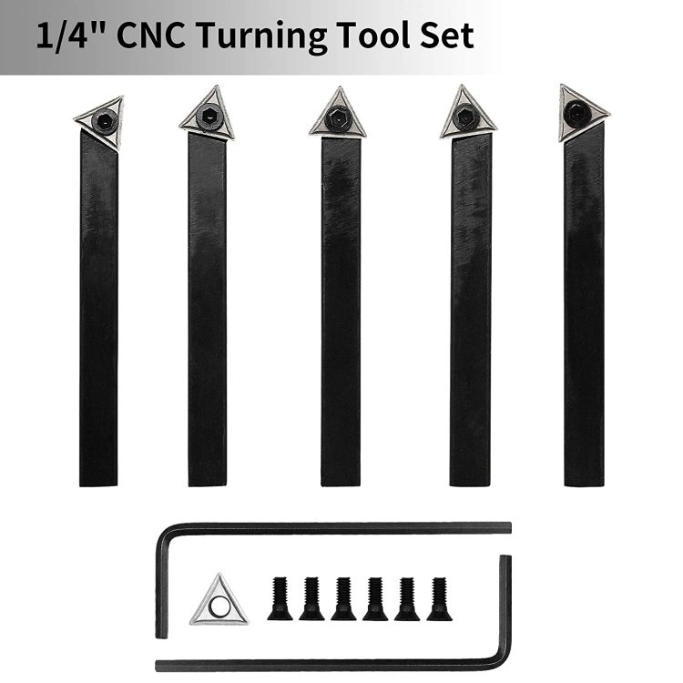 Ocut 5-Piece CNC Turning Tool Holder Set 1/4″ External Turning Tool Holder Machine Clamp Small Turning Tool Insert Set - Indexable turning tool - 1