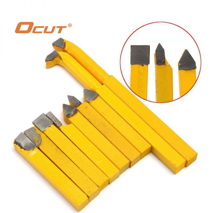 Ocut 9pcs/Set YW1 Carbide Brazed Tip Tipped Lathe Cutter Tools 8x8mm Shank High Hardness Turning Milling Welding Bit