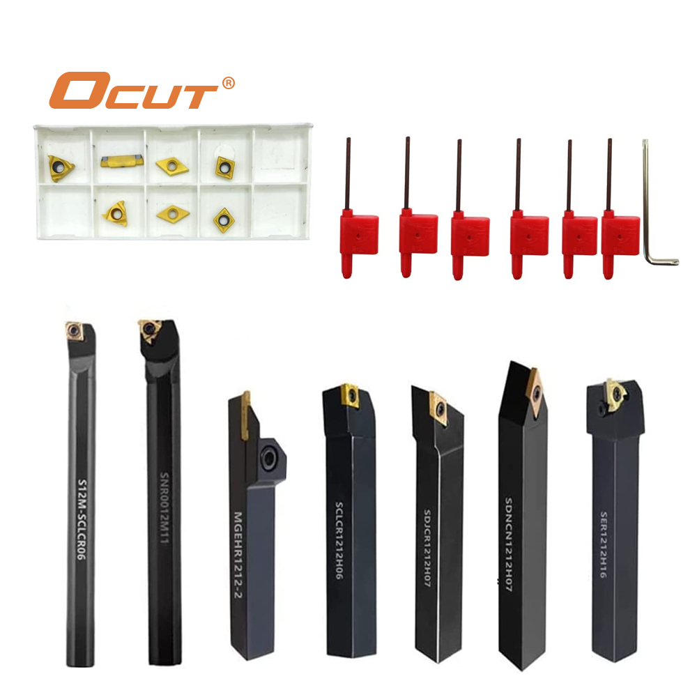 Ocut 1/2″ CNC Carbide Lathe Turning Insert Tool, 12mm Shank Indexable Lathe Boring Bar Turning Tool Holder Set With Carbide Inserts For Semi-finishing and Finishing-21pcs (1/2″-21PCS)