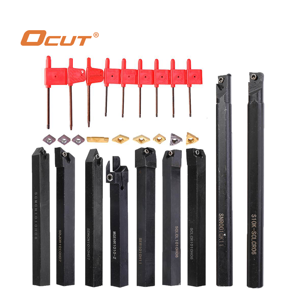 Ocut 9pcs 10mm Shank Lathe Boring Bar Turning Tool Holder Set With Carbide Inserts Lathe Metal Cutter Wood CNC Machine Tools