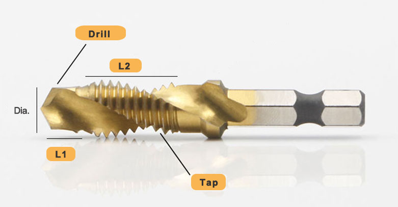 Ocut Tapping Drill Bit High-Speed Steel Titanium-Plated Tap Hexagonal Shank Multi-Functional Drilling And Tapping Integrated Tap - Tapping Tools - 2