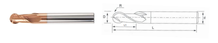 Ocut HRC55 Carbide Ball End Mills 2F High Quality 1-20mm End Mill Cutters - 2F Bull nose mill - 1